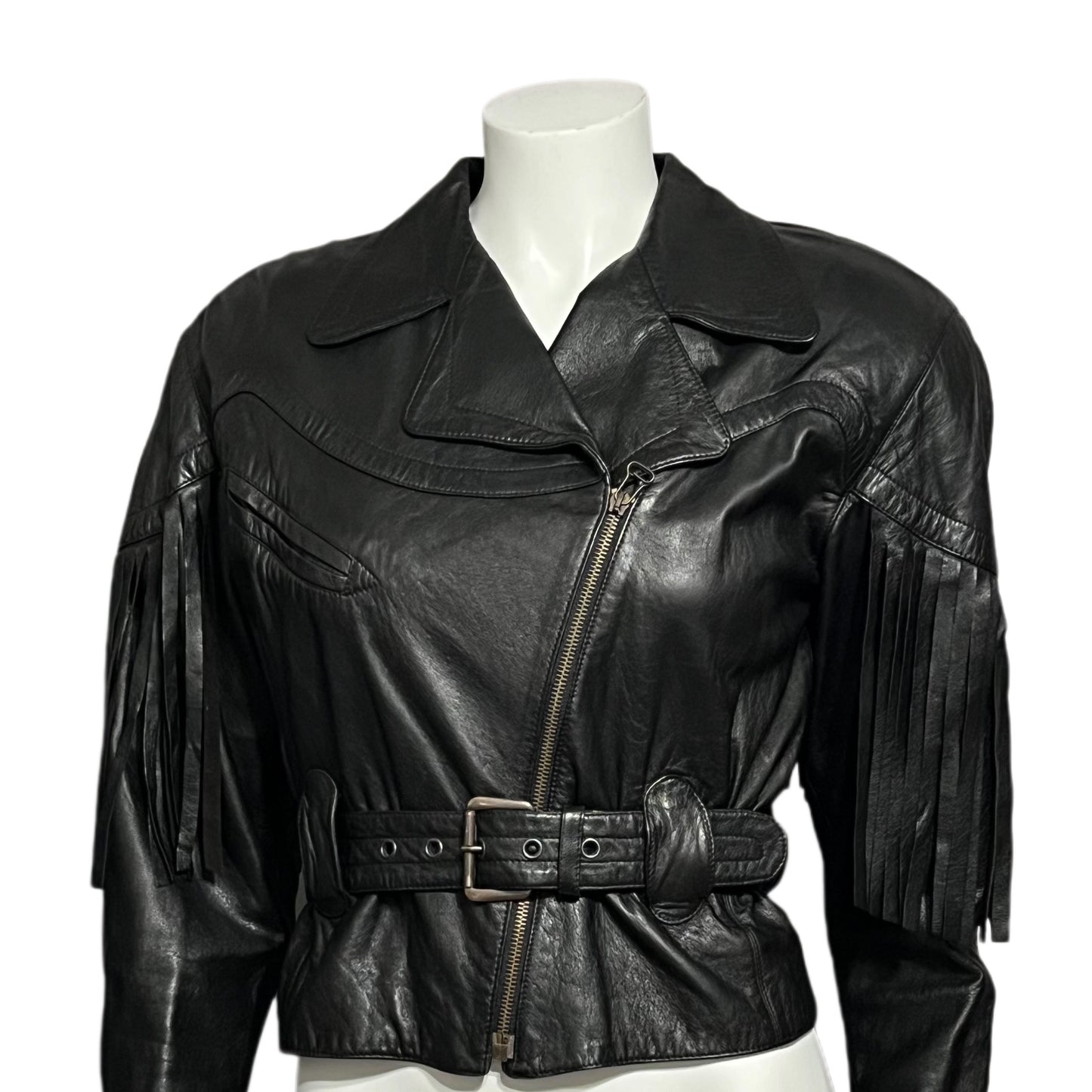 Vintage Begedor Made In Italy Fringe Leather Jacket Sz-Small