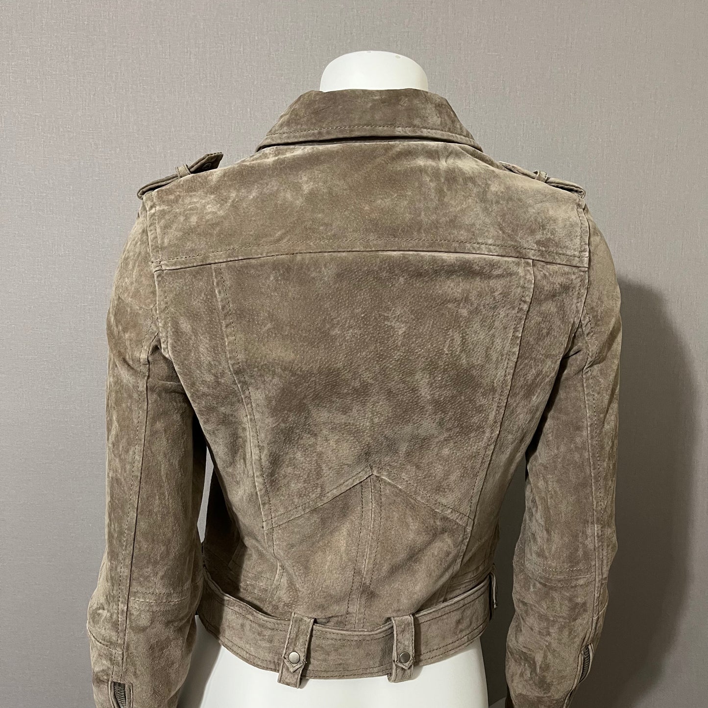 BlankNYC Taupe Suede With Fringe Cropped Jacket Sz-Small
