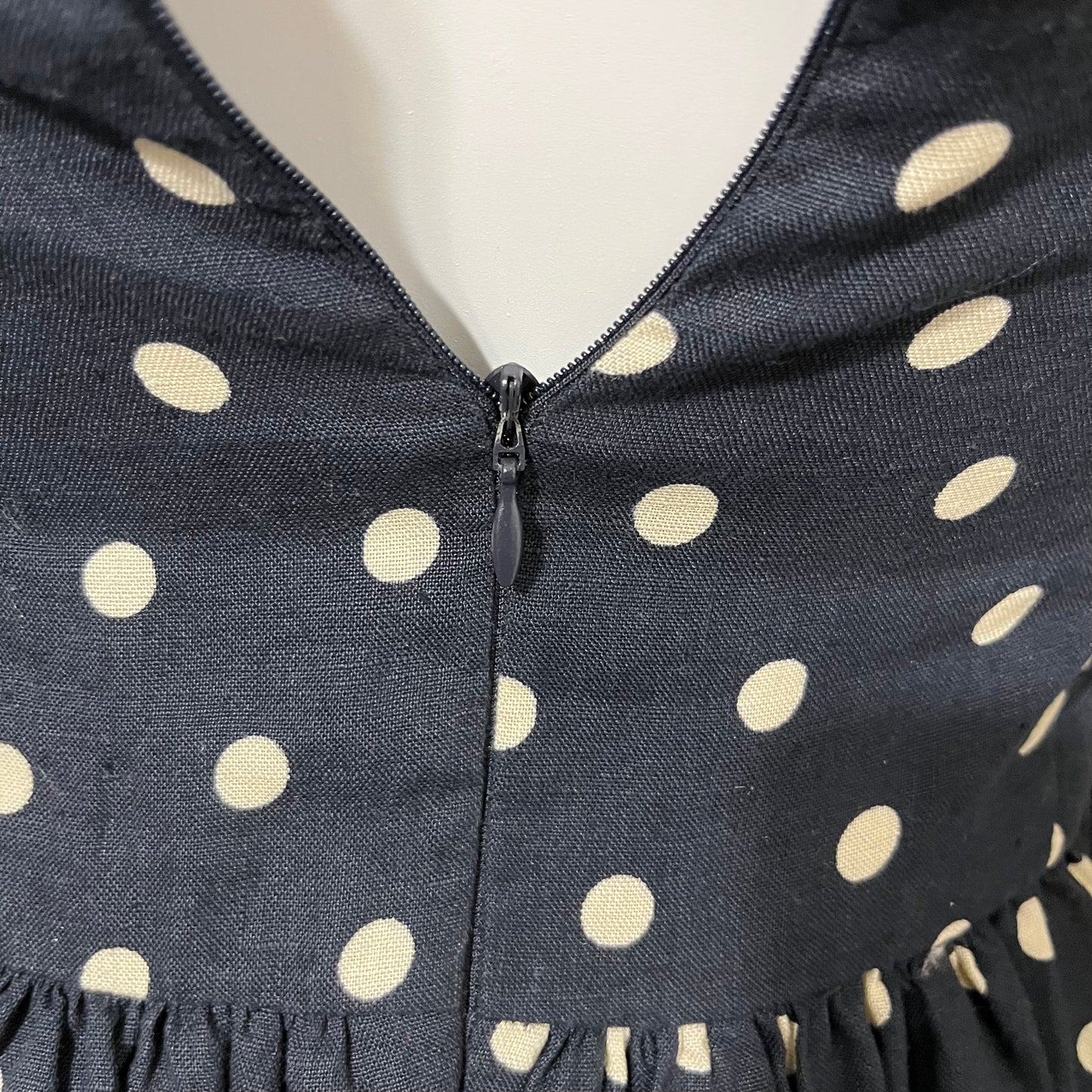 Linen-Lili’s Closet Navy Polka Dot Linen Dress Sz-2