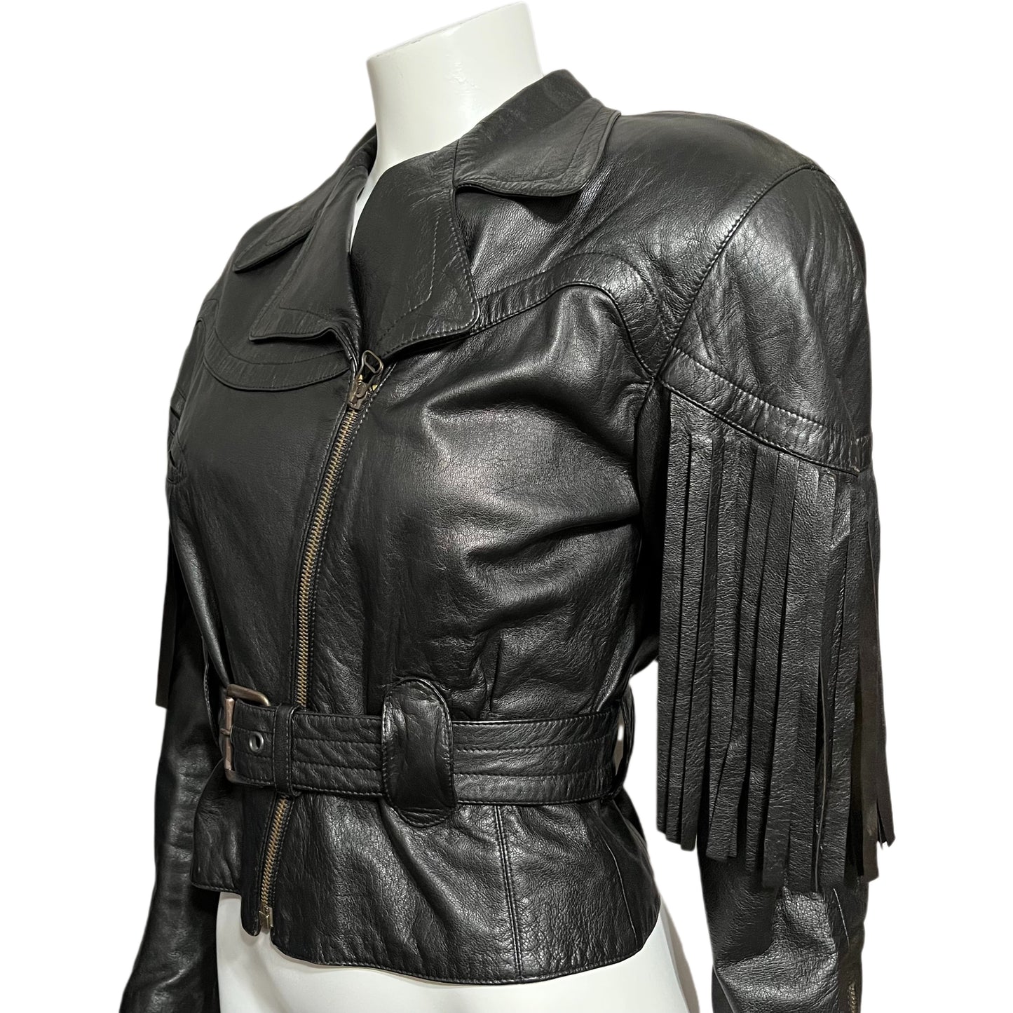 Vintage Begedor Made In Italy Fringe Leather Jacket Sz-Small