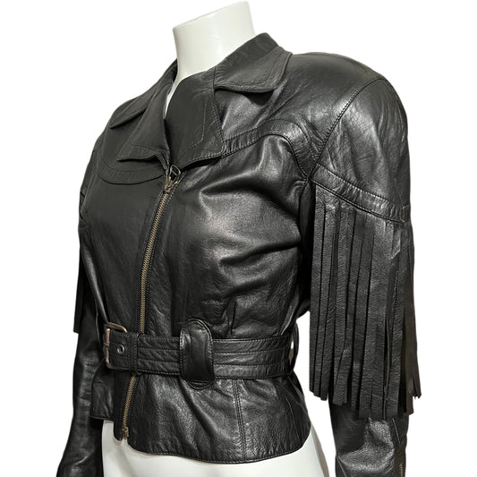 Vintage Begedor Made In Italy Fringe Leather Jacket Sz-Small